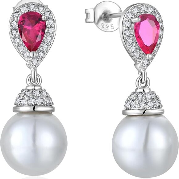 Women's 925 Sterling Silver Mother of Pearl Dangle Earrings with CZ - Picture 1 of 5
